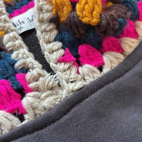 Natural Life Granny Crochet Hood Sweatshirt Charcoal Gray Oversize Size L/XL - Picture 10 of 11